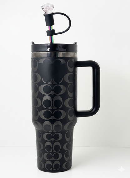 40oz Holographic Monogram Quencher Tumbler – Black & Silver