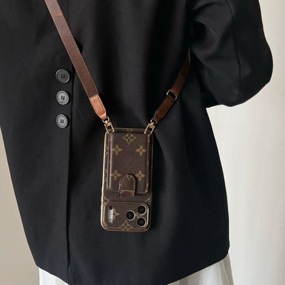 Luxury Leather iPhone Case with Integrated Wallet & Detachable Strap
